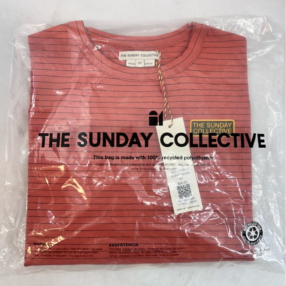 The Sunday Collective size 6Y burnt sienna Red Striped T-Shirt